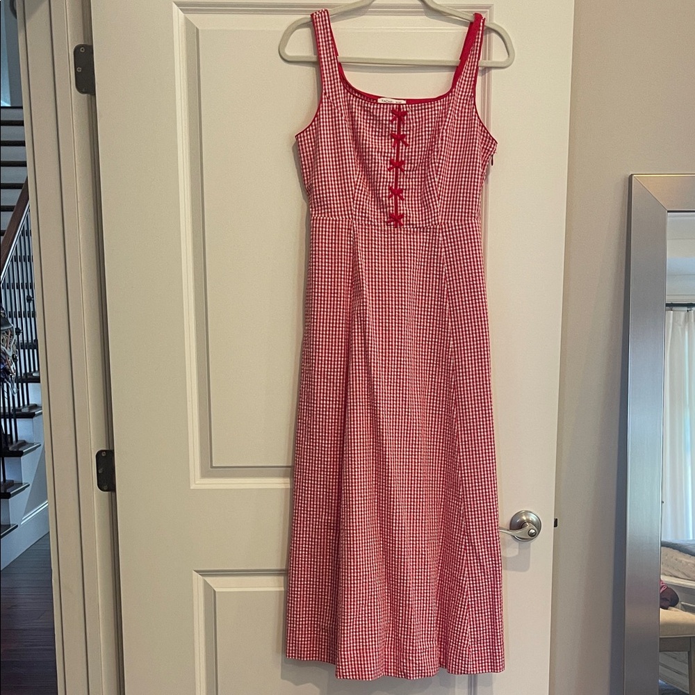 NWOT Rachel Zoe Red Gingham Maxi Dress with Front Button Detail